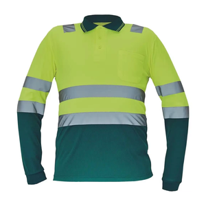 Flex Fit Enterprises Hi Vis Reflective <b>Long</b> <b>Sleeve</b> Polo Shirt Unisex Safety Workwear Polyester Green Silver Stripes Needle - Product Image 1
