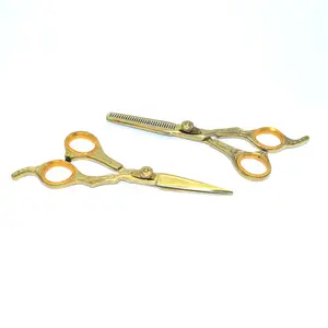 Cisaille de coupe de cheveux professionnelle 100% jay 2 matériel poignée imprimée or ciseaux coniques pointus ensemble avec anneau doré