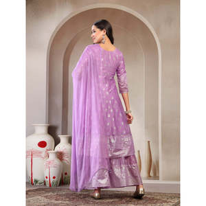 Conjunto de Kurta y Sharara de Chifón Estampado para Mujer, Primavera/Verano, con Dupatta - Product Image 3