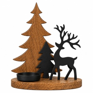 Modern <b>Wooden</b> <b>Christmas</b> <b>Tree</b> And Reindeer Decor Set Tabletop Holiday Decoration Multi Piece Package Winter Home Ornament - Product Image 2