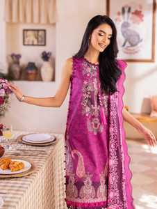 Elegante vestido de césped paquistaní bordado para mujer Cómodo conjunto de parte inferior superior y Dupatta listo para usar con cintura natural - Product Image 4