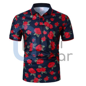 High Quality <b>Men's</b> Casual Streetwear for Polo T-<b>Shirt</b> New Design <b>Flower</b> Print Solid Pattern Knitted Fabric Wholesale - Product Image 2