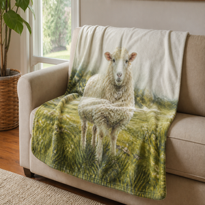 Custom Printed <b>Throw</b> Blanket Personalized Sheep Meadow Gift Sublimation Flannel Fleece Polyester - Product Image 1