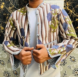 Indian Hand Block Blue <b>Floral</b> Printed <b>Quilted</b> Jackets for Women Full Sleeves Boho Coat with Cotton Filling Fashionable Best Gift - Product Image 6