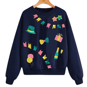 Personnalisable 100% paillettes travail manuel femmes grande taille sweats nouvel an vente chaude fête célébration hiver sweat avant - Product Image 3