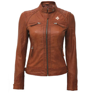 Chaqueta universitaria de cuero personalizada para mujer, chaqueta ajustada de cuero de color marrón para mujer, chaqueta de cuero PU para mujer - Product Image 4