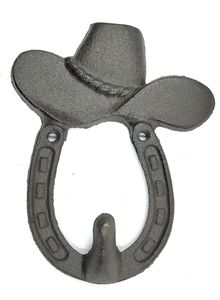Decoración de pared de hierro antiguo personalizada, ganchos de sombrero de vaquero de hierro fundido occidental con Perchero de herradura, perchero negro montado en la pared - Product Image 3