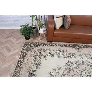 6.5x9.5 ft Vintage Rug, Turkish Rug, <b>Brown</b> Floral <b>Wool</b> Rug - Product Image 3