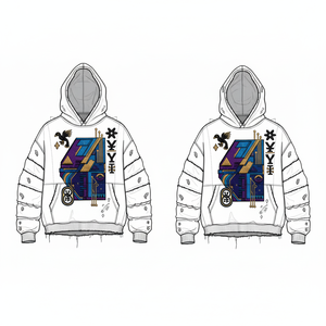 Vente en gros de panneaux de manches personnalisés en molleton 100% coton, impression numérique d'hiver, couleur blanche, broderie de haute qualité, poche avant - Product Image 1