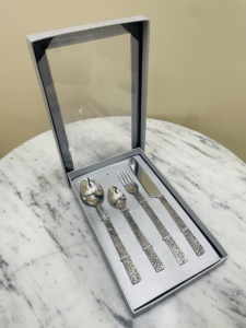Juego de cubiertos de uso diario, vajilla de acero inoxidable con espejo, cubiertos duraderos, juego de cuchara y cuchillo texturizados - Product Image 2