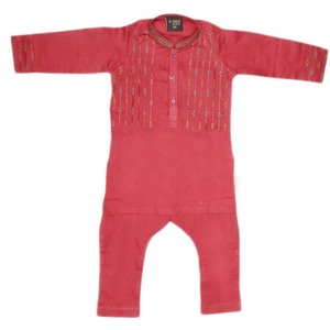Shalwar Kameez brodé pour garçons - Bordeaux - Product Image 1