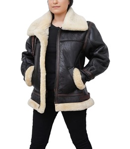 Chaqueta de Piloto Aviador B3 de Piel de Oveja, Chaqueta Bomber de Cuero con Forro de Punto Cálido y Transpirable, Cuello de Piel, Abrigo para Mujer - Product Image 1