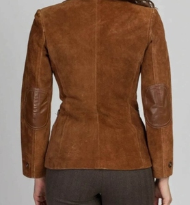 Automne femmes veste en peau de mouton à double boutonnage vert daim uni teint motif solide coupe-vent bouton printemps hiver doublure en soie - Product Image 4