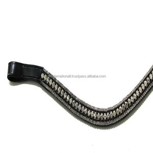 Bande de front de cheval en cuir de selle épaisse de qualité supérieure décorée de 5 lignes de cristaux de strass bande de front de dressage - Product Image 6