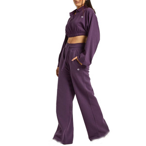Ensemble haut à manches longues et pantalon large pour femmes, en molleton de coton, coupe décontractée, streetwear, fabrication en gros OEM - Product Image 3