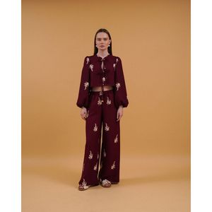 เสื้อปักลายผูกหน้าขายส่ง - สีแดงเบอร์กันดี - Product Image 2