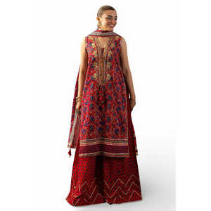 Conjunto de 3 Piezas de Traje Holgado para Mujer, 100% Algodón Transpirable, Bordado Gota, con Dupatta Estampada CL-62040 - Product Image 1