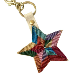 Haute qualité multi-étoiles Dabka broderie porte-clés cercle sac breloque perlé pendentif suspendu décoration inde par glowin fashion - Product Image 1