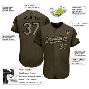Authentique Salut au service Maillot de baseball personnalisé Olive Camo-Vêtements de sport noirs avec techniques imprimées - Product Image 3