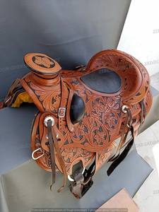 Sillín de caballo de cuero americano occidental e inglés hecho a mano-Equipo de equitación ecuestre de lujo - Product Image 3