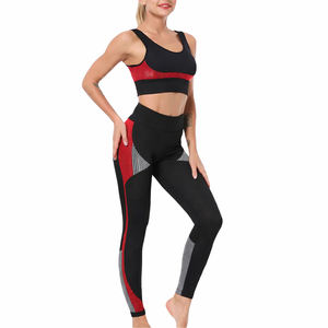 Womens Black And Gray Seamless Sports Bra and High Waist <b>Leggings</b> Set Color Block <b>Activewear</b> Gym Outfit - Product Image 4