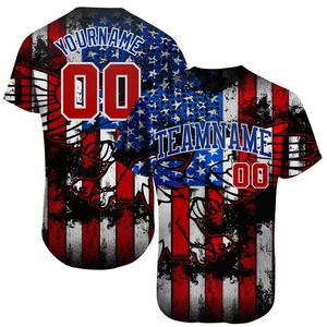 Camiseta de béisbol auténtica bandera americana águila 3D blanca real roja negra personalizada - Product Image 1