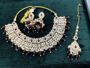 Ensemble de collier vintage Kundan, bijoux indiens, tendance, ensemble de mariage perlé avec boucles d'oreilles à motif de cloche en perles, vente en gros, mode - Product Image 6