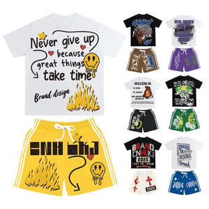 Conjunto de dos piezas informal para deportes de verano unisex, Sudadera de felpa sólida, camiseta de manga corta, pantalones cortos para correr, pista de ejercicio, respetuoso con el medio ambiente - Product Image 2