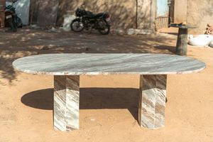 Mesa de Comedor Redonda de Mármol Gris, Moderna, Elegante, de Piedra Natural, para Interiores, Cocina, Sala de Estar, Comedor, Muebles para Apartamento - Product Image 4