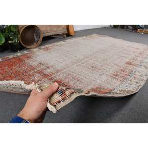 Alfombra turca Vintage de 5,4x8,5 pies, diseño de retazos de lana rojo y Beige, área grande, pasillo rectangular para dormitorio, sala de estar, látex - Product Image 5