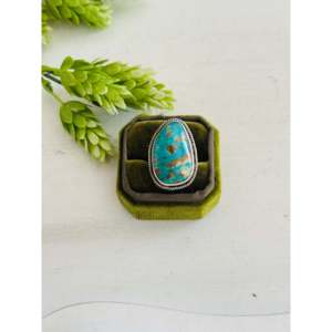 Southwest Style Kingman <b>Turquoise</b> & Sterling Silver <b>Ring</b> Size 9.5 Rose Gold 18K Plated Bezel Setting Inlay Stainless Steel Gift - Product Image 1