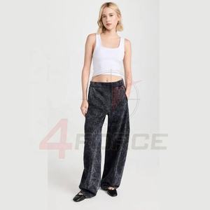 กางเกงวิ่งขายาวลูกไม้ขาบานสำหรับผู้หญิงกางเกงซักลายนูน3D กรดติดโลโก้แบบกำหนดเองขายส่ง - Product Image 1