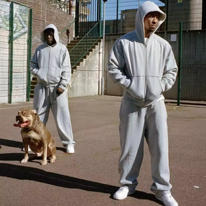 Customized Oversized <b>Hoodie</b> Sweatpants Jogger Set <b>Men</b> Velour Tracksuits with Embroidery and Print Autumn 2-Piece Sweat suit - Product Image 2