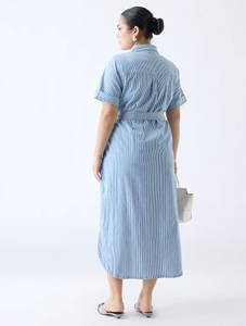 Robe chemise en coton mélangé rayée bleu Gia avec ceinture - Product Image 4
