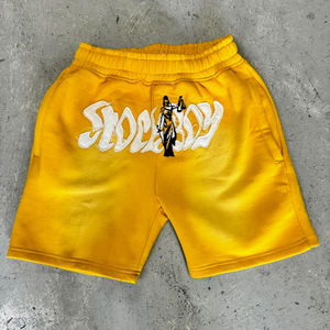 Hombres personalizado 100% algodón francés Terry gimnasio Fitness correr Jersey pantalones cortos bordado Logo apliques parche tejido método - Product Image 4