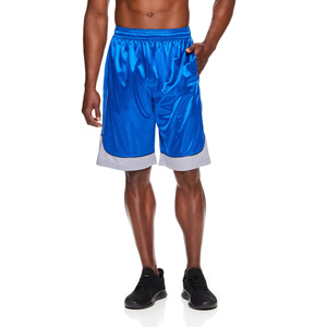 Shorts de basket-ball en satin bleu pour homme, avec taille élastique et poches, coupe classique, évacuation de l'humidité, pour toutes les saisons - Product Image 1