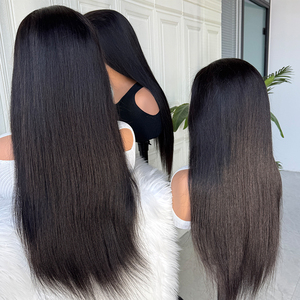 Peluca de Cabello Humano Virgen Indio con Frente de Encaje, Color Natural, Cabello Liso y Sedoso, Encaje HD Transparente, Sin Pegamento, 13x4/13x6 - Product Image 1