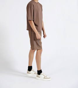 Ensemble T-shirt et short 2 pièces en coton 100% 350GSM, poids lourd, respirant, streetwear, hip hop, jogging pour hommes, été - Product Image 3