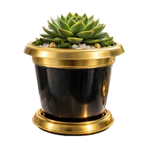 Maceta Negra Dorada con Diseño Floral, Marca Privada, Decorativa, de Plástico, para Jardín, Estilo Lujoso, Pintada a Mano, para Plantas de Escritorio - Product Image 1