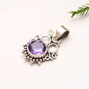 Pendentif de créateur en argent sterling 925 massif, rond, facetté, en améthyste naturelle de qualité supérieure, pour la vente en gros de bijoux pour femmes - Product Image 3