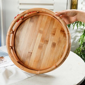 Plateau de service en rotin rond fait à la main avec fond en bambou écologique Produit à forte demande du Vietnam - Product Image 4