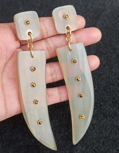 Natural Buffalo Horn with <b>Tiger</b> <b>Eye</b> Gemstone Earring Tiny Accents Earring Handmade Vintage Style Fashion <b>Jewelry</b> Gift for Her - Product Image 1