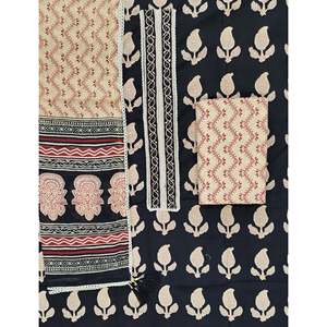 Tissu de robe en georgette non cousu imprimé au bloc, motif dessiné à la main, style Salwar Kameez Anarkali pakistanais - Product Image 1
