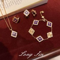 Gelang Rantai Kuningan Berlapis Emas 18K Charoite Platinum dengan Hiasan Zirkon Bunga Potongan Asscher untuk Perhiasan Pesta Wanita