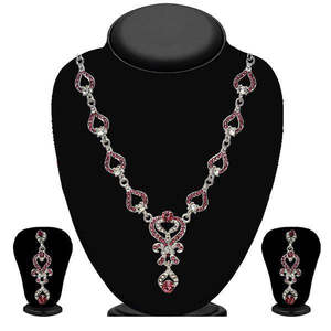 Kriaa Zinc Alloy Silver Plated <b>Pink</b> Stone <b>Necklace</b> Set - 2102401 - Product Image 1