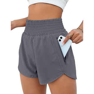 Pantalones cortos para mujer, pantalones cortos atléticos de cintura alta, pantalones cortos elásticos impermeables para gimnasio y entrenamiento con bolsillo para correr y Deportes - Product Image 1