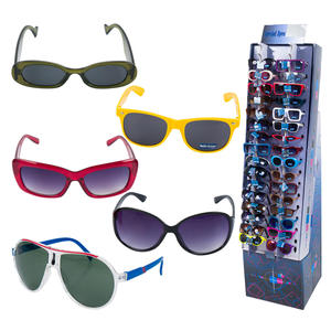 Lunettes de soleil unisexes pour adultes avec présentoir, couleurs assorties, monture en plastique multicolore et logo sur la lentille, fabriquées en Chine - Product Image 1
