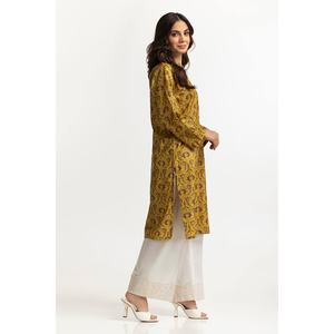 Camisa de Rayón con Estampado Floral Dorado IUSTK-280, Silueta Recta con Elegante Diseño de Césped - Product Image 5