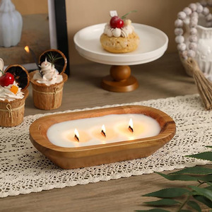 Recuerdos de fiesta de boda de estilo superventas Vintage para invitados cuencos de vela de madera decoración navideña para el hogar cuencos de madera para velas ovaladas - Product Image 6