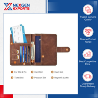 Portefeuille de voyage en cuir véritable de qualité exceptionnelle avec blocage RFID, fermeture à double pli, personnalisable, pour fournisseurs en gros